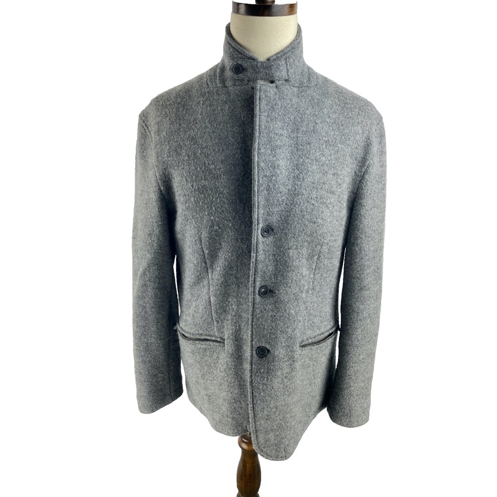 J. Hilburn Mens 43L Overcoat Button Collar Jacket Wool‎ Trench Zip Pockets